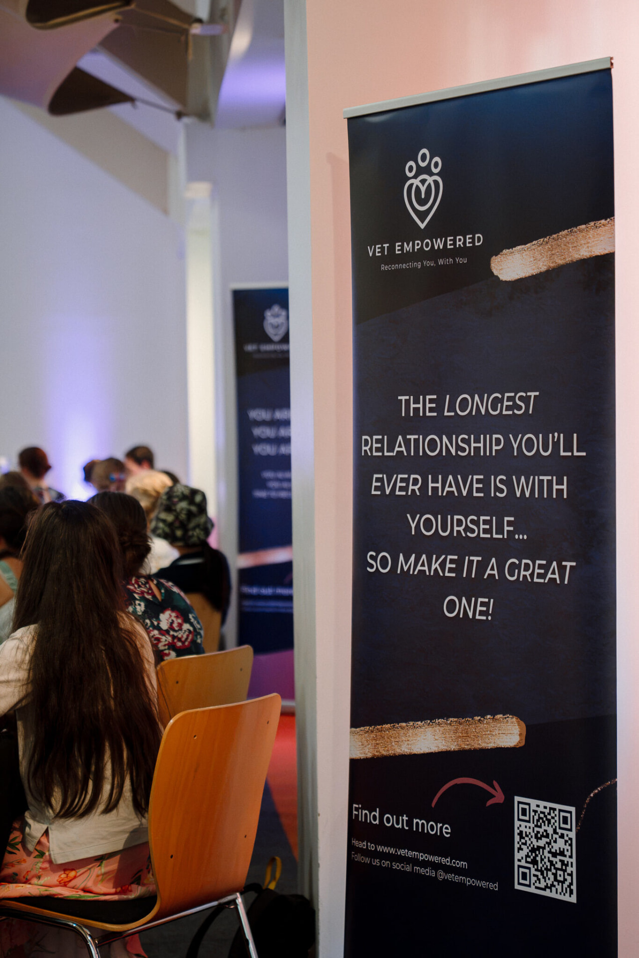 A Vet Empowered banner reading The longest relationship you'll ever have is with yourself, at a live event